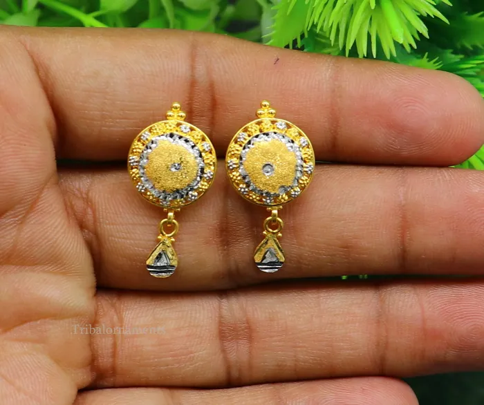 Earrings TRIBAL ORNAMENTS 22Kt yellow gold handmade Stylish designer fancy earring gorgeous brides gift daily use best gifting stud earring charm jewelry ear129