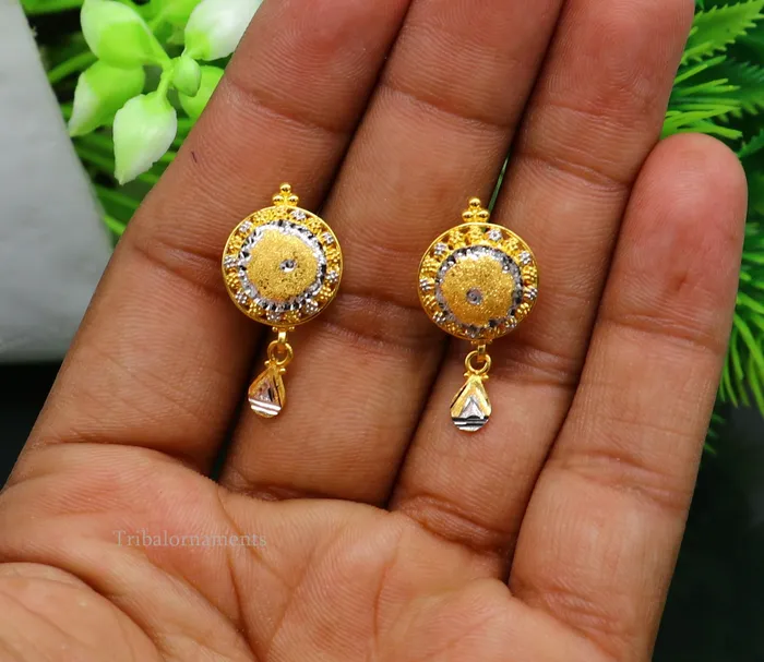 Earrings TRIBAL ORNAMENTS 22Kt yellow gold handmade Stylish designer fancy earring gorgeous brides gift daily use best gifting stud earring charm jewelry ear129