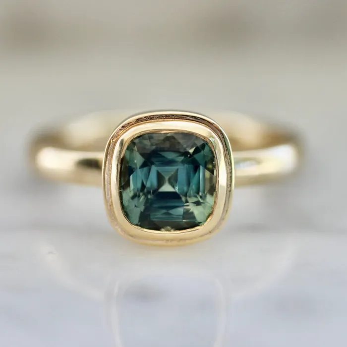Hartford Teal Cushion Cut Sapphire Ring Jilian Maddin Rings