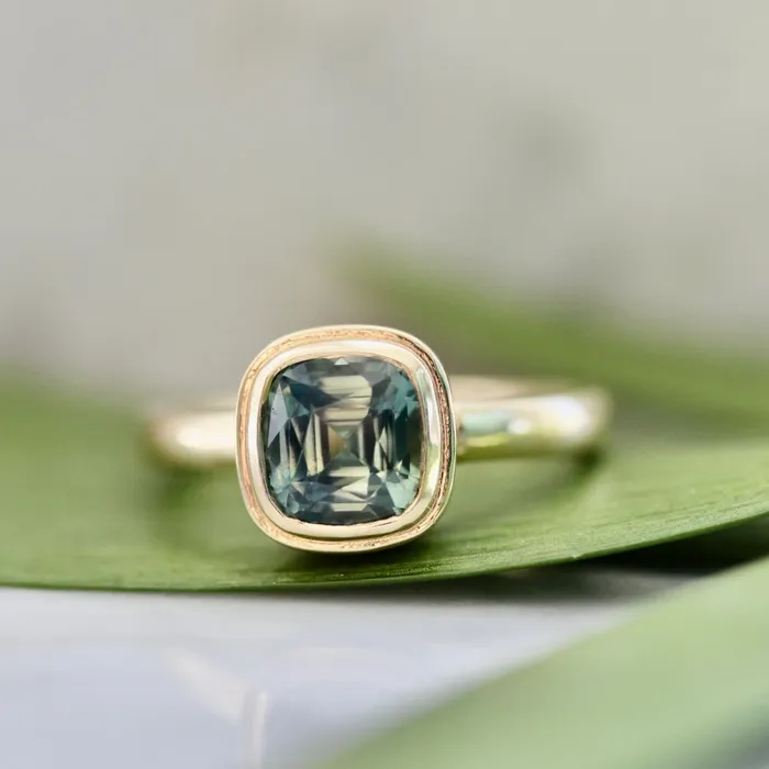 Hartford Teal Cushion Cut Sapphire Ring Jilian Maddin Rings