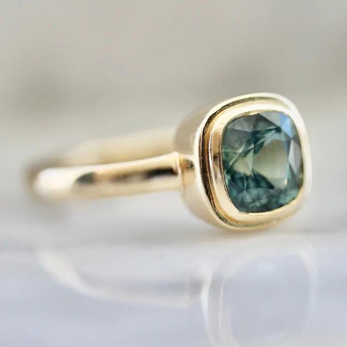 Hartford Teal Cushion Cut Sapphire Ring Jilian Maddin Rings