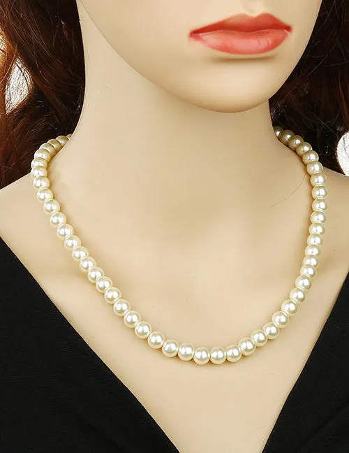 Necklaces 02 N1838 Simple Pearl Necklace with FREE Earrings