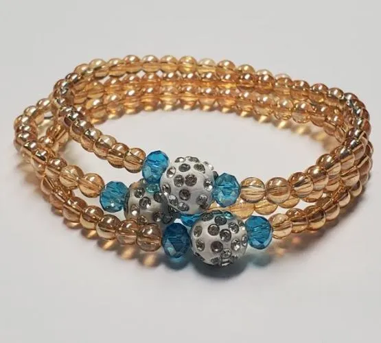 polly Bracelets B264 Champagne Beaded Light Blue Gem Bracelet