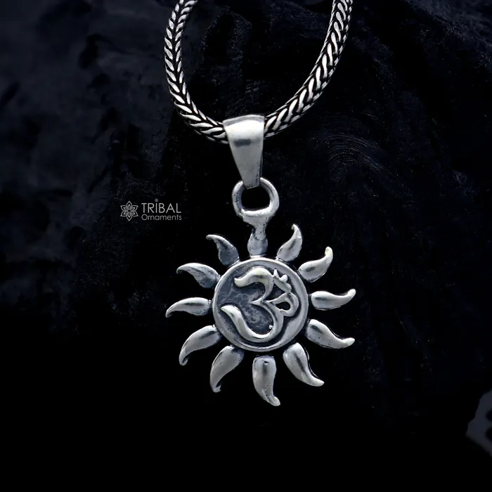 TRIBAL ORNAMENTS Necklaces 925 Sterling silver handmade om design shiva mantra pendant nsp863