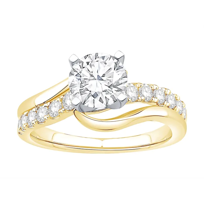 14K Yellow and White Gold Diamond Semimount Ring Swirl Design Engagement Collections Rings