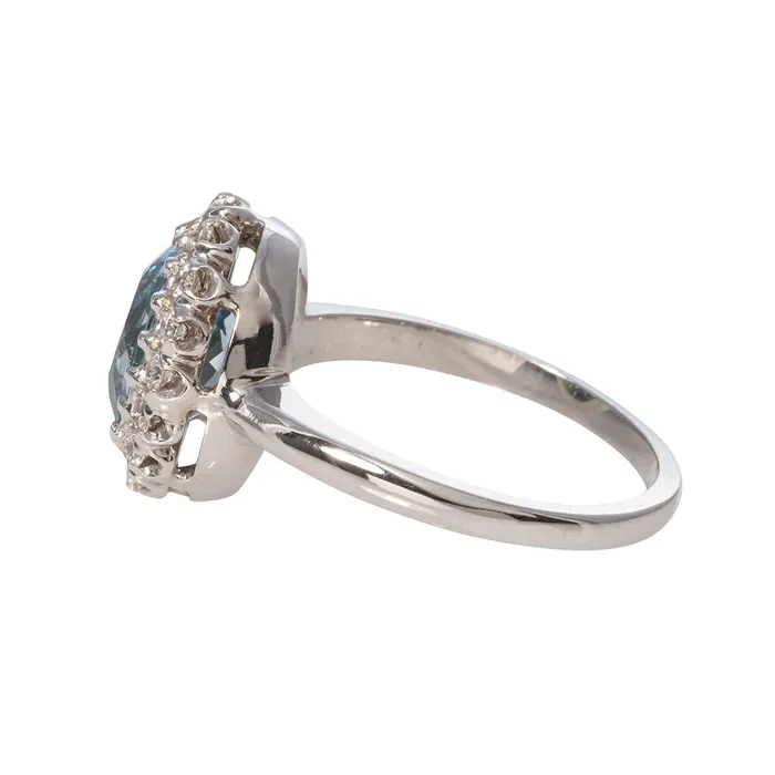 Croghans Oval Aquamarine Diamond Cluster 14K White Gold Ring Rings