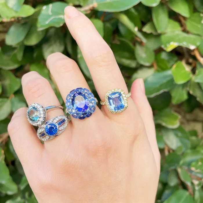 Croghans Oval Aquamarine Diamond Cluster 14K White Gold Ring Rings