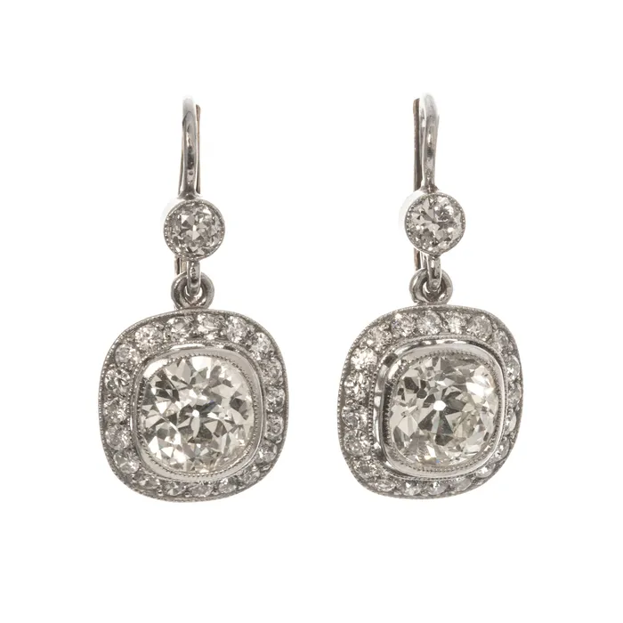 Earrings Art Deco 465ctw Old Mine Cut Diamond Platinum Drop Earrings Croghans