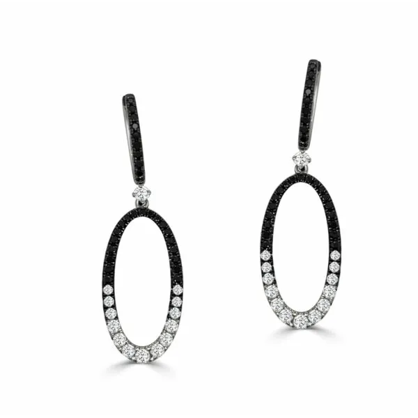 Frederic Sage 14K White Gold Black and White Diamond Oval Dangle Earrings Frederic Sage Earrings