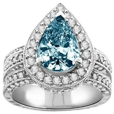 GB 3 Ct Blue Pear White Round Natural Earth Mined Diamonds Ring White Gold 14K Gemstone Rings GB 3 Ct Blue Pear White Round Natural Earth Mined Diamonds Ring White Gold 14K Gemstone Rings