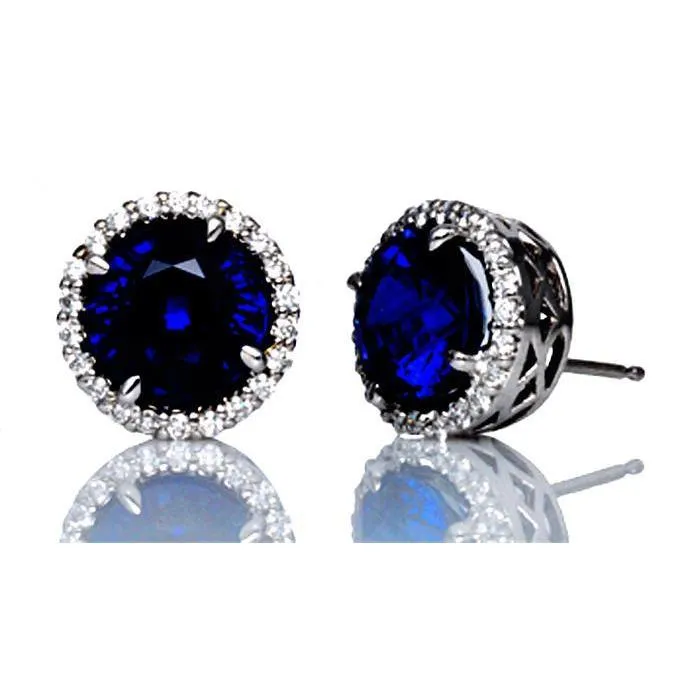 GB Earrings Blue Sapphire Natural Earth Mined Diamonds 644 Carats Stud Earrings White Gold 14K GB Earrings Blue Sapphire Natural Earth Mined Diamonds 644 Carats Stud Earrings White Gold 14K