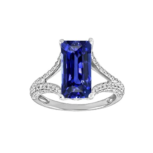 HarryChadEntcom Rings Emerald Gemstone Blue Sapphire Ring 450 Carats White Gold Split Shank HarryChadEntcom Rings Emerald Gemstone Blue Sapphire Ring 450 Carats White Gold Split Shank