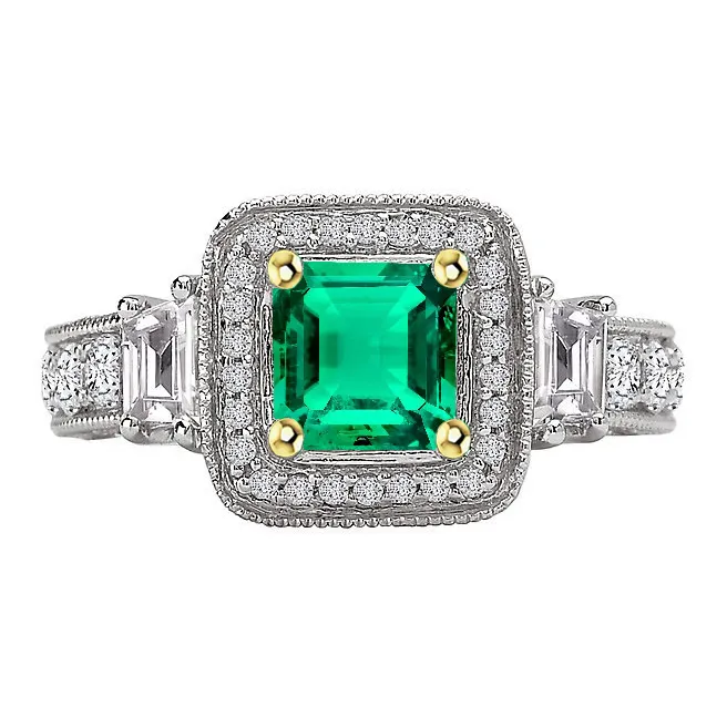 Rings HarryChadEntcom Green Emerald Halo Ring Antique Look Ladies Jewelry Rings HarryChadEntcom Green Emerald Halo Ring Antique Look Ladies Jewelry