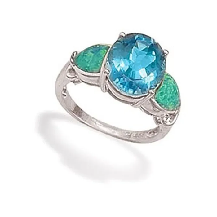 Rings MMA Oval Blue Cz and Synthetic Green Opal Ring Size 6 MMA