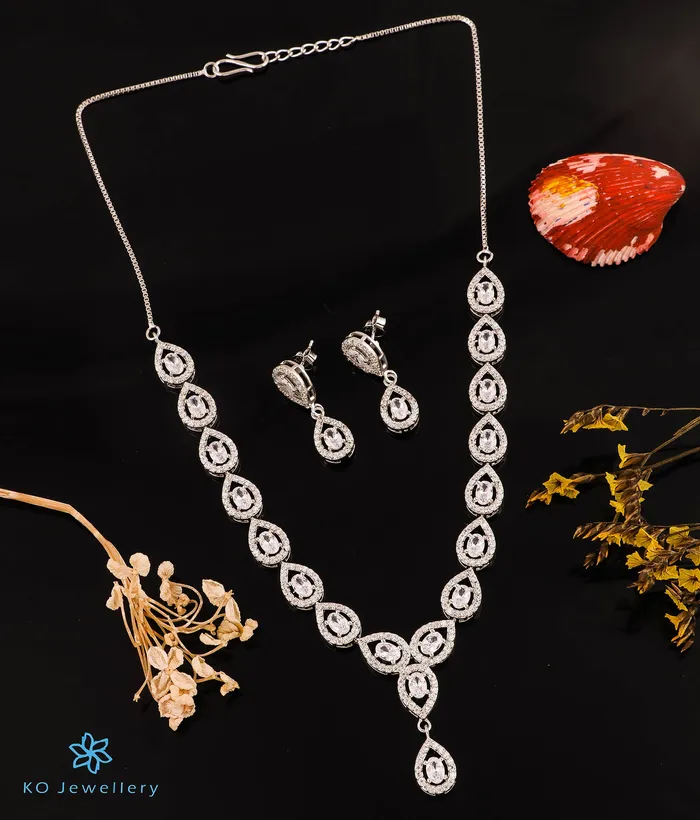 The Graceful Sparkle Silver Necklace Earrings Imported Necklaces