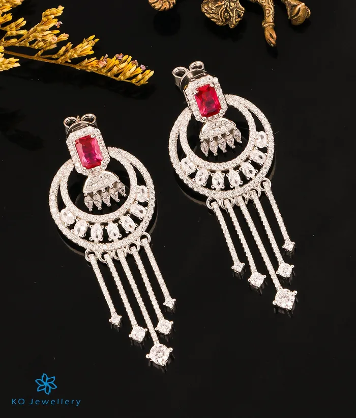 The Magnificient Sparkle Cocktail Silver Earrings Red Imported Earrings