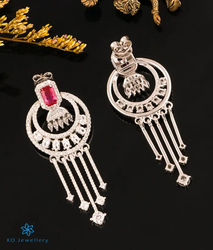 The Magnificient Sparkle Cocktail Silver Earrings Red Imported Earrings