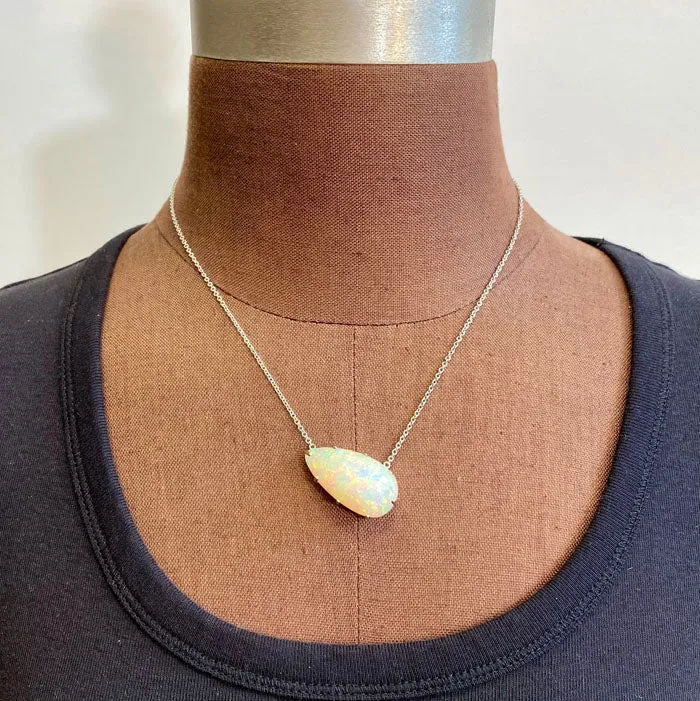 14K White Gold Pear Shape Opal Necklace 2744 Carats Moriartys Gem Art Necklaces