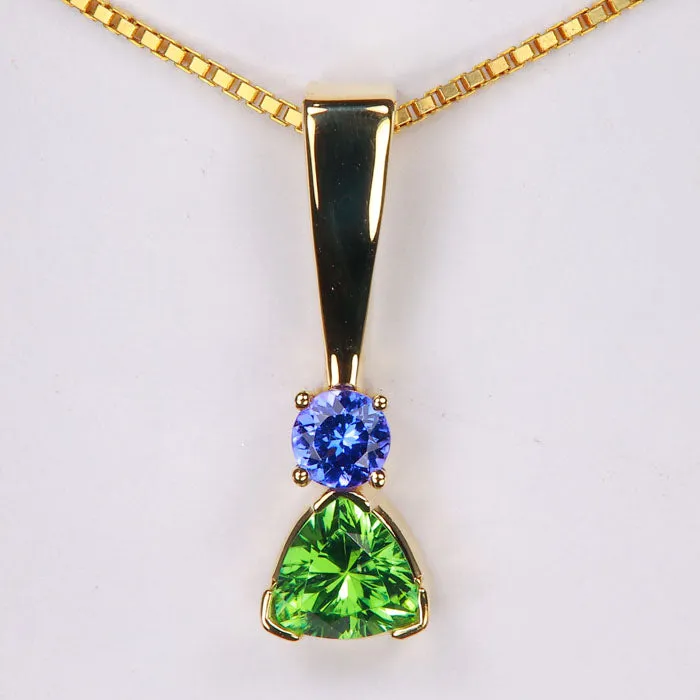 14K Yellow Gold Tourmaline and Tanzanite Pendant 104 Carats Moriartys Gem Art Necklaces 14K Yellow Gold Tourmaline and Tanzanite Pendant 104 Carats Moriartys Gem Art Necklaces