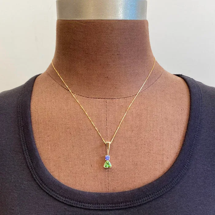 14K Yellow Gold Tourmaline and Tanzanite Pendant 104 Carats Moriartys Gem Art Necklaces