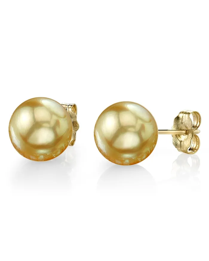Earrings SPT Golden South Sea Round Pearl Stud Earrings 7080mm