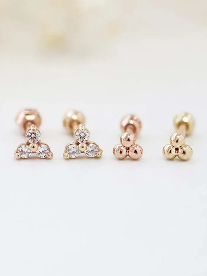 MinimalBijoux Earrings 14K Gold Triangle Ball Cubic Cartilage Earring 18G16G MinimalBijoux Earrings 14K Gold Triangle Ball Cubic Cartilage Earring 18G16G