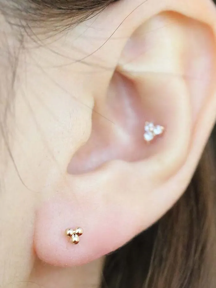 MinimalBijoux Earrings 14K Gold Triangle Ball Cubic Cartilage Earring 18G16G