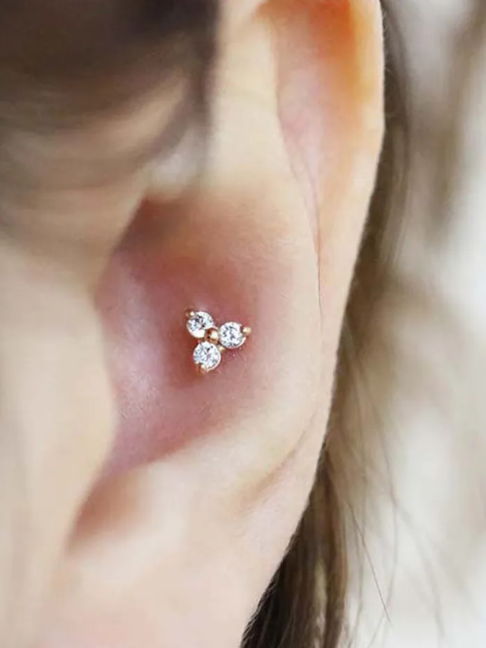 MinimalBijoux Earrings 14K Gold Triangle Ball Cubic Cartilage Earring 18G16G