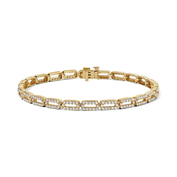 Bracelets SG Fine Gold and Pave Rectangular Link Bracelet