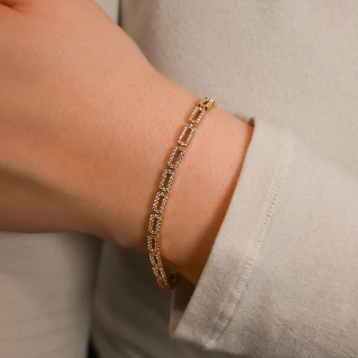 Bracelets SG Fine Gold and Pave Rectangular Link Bracelet