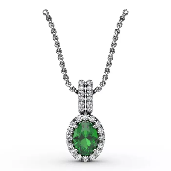 Necklaces International Diamond Center Fana Emerald Diamond Halo Pendant Necklace