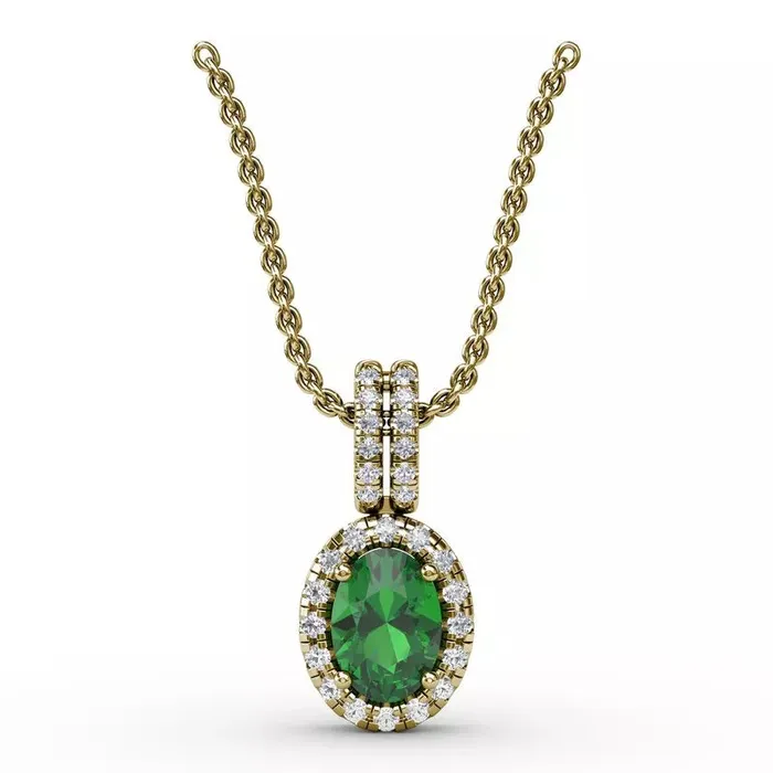 Necklaces International Diamond Center Fana Emerald Diamond Halo Pendant Necklace