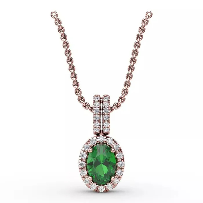 Necklaces International Diamond Center Fana Emerald Diamond Halo Pendant Necklace