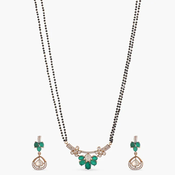 Necklaces SILVER Floral Moissanite Silver Mangalsutra Necklace Set