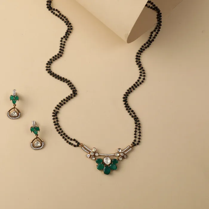 Necklaces SILVER Floral Moissanite Silver Mangalsutra Necklace Set