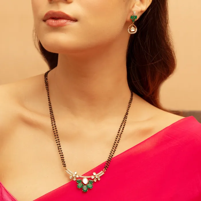 Necklaces SILVER Floral Moissanite Silver Mangalsutra Necklace Set