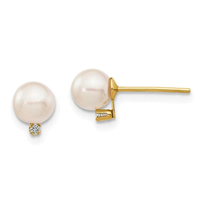 14k 56mm White Round Saltwater Akoya Cultured Pearl Diamond Post Earrings Jewelry Earrings 14k 56mm White Round Saltwater Akoya Cultured Pearl Diamond Post Earrings Jewelry Earrings