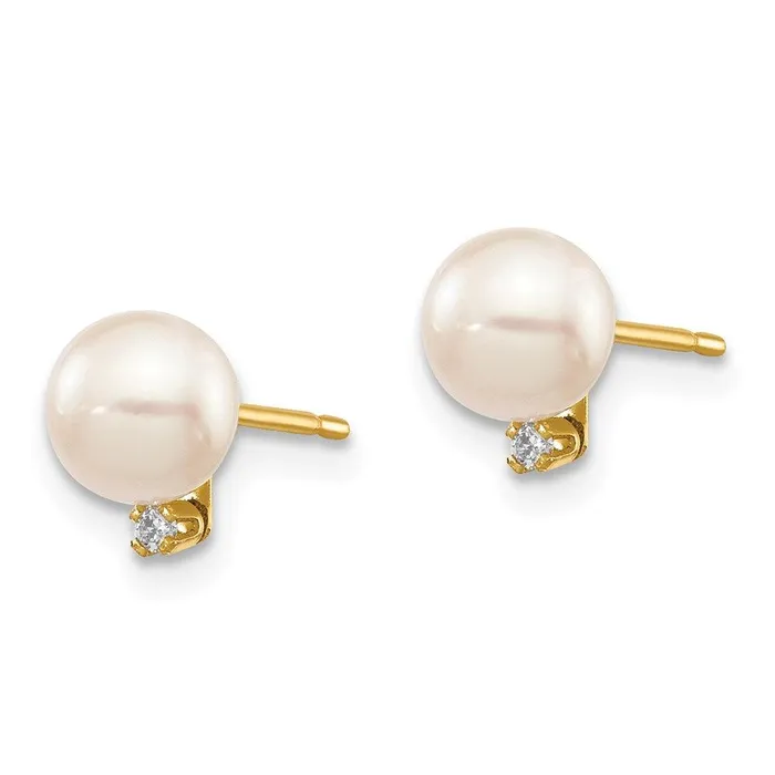 14k 56mm White Round Saltwater Akoya Cultured Pearl Diamond Post Earrings Jewelry Earrings