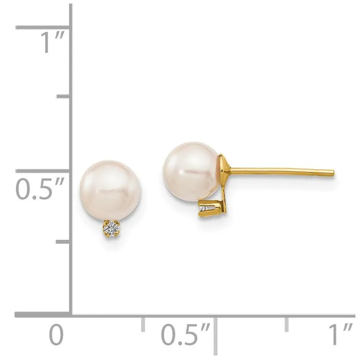 14k 56mm White Round Saltwater Akoya Cultured Pearl Diamond Post Earrings Jewelry Earrings