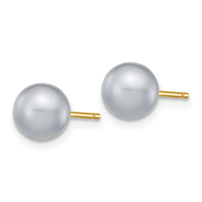 14k 67mm Grey Round Freshwater Cultured Pearl Stud Post Earrings Jewelry Earrings