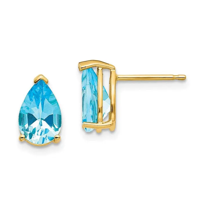 14k 9x6mm Pear Blue Topaz Earrings Jewelry Earrings