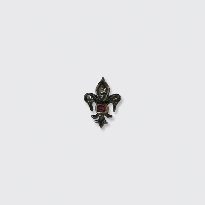 21stfinds Earrings Ruby Diamond Fleur de Lis Earring Stickpin Conversion