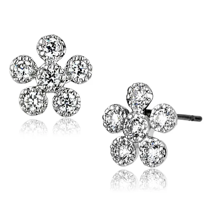 3W359 Rhodium Brass Earrings with AAA Grade CZ in Clear Alamode Earrings
