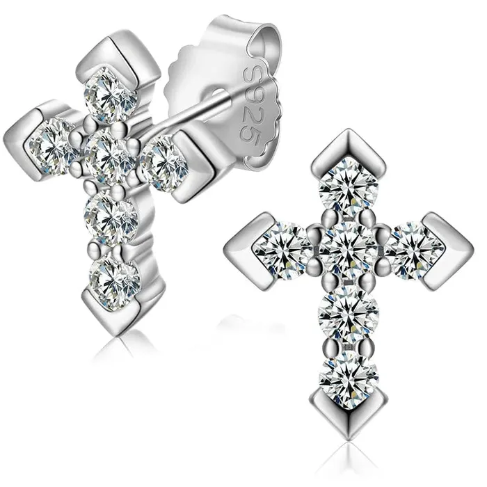 925 Sterling Silver VVS Moissanite Byzantine Cross Stud Earrings VVS Jewelry Earrings