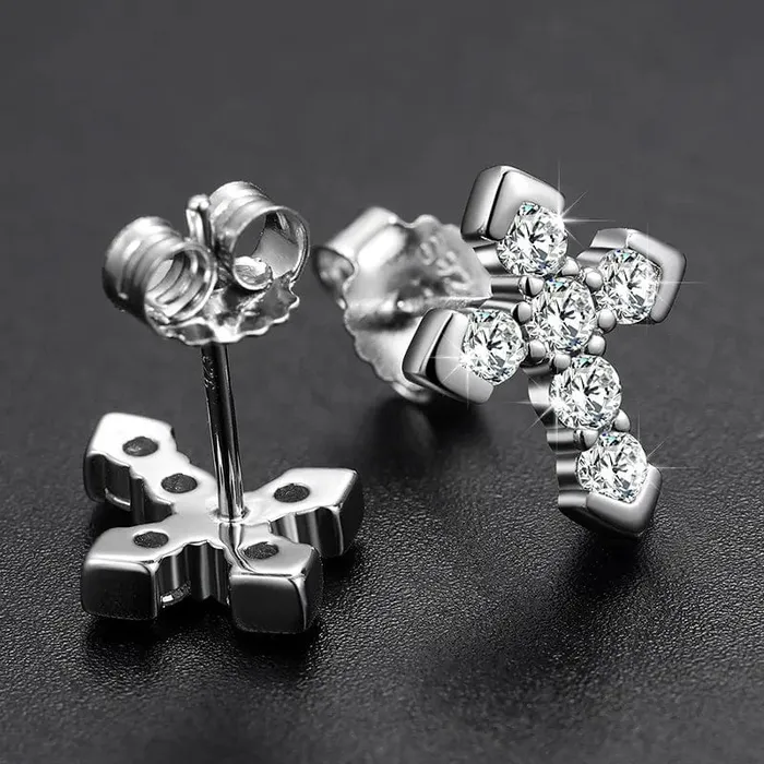925 Sterling Silver VVS Moissanite Byzantine Cross Stud Earrings VVS Jewelry Earrings