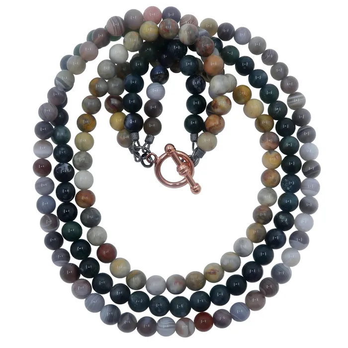 Agate Medley Necklace Festival of Botswana Moss Crazy Lace Trio Satin Crystals Necklaces Agate Medley Necklace Festival of Botswana Moss Crazy Lace Trio Satin Crystals Necklaces
