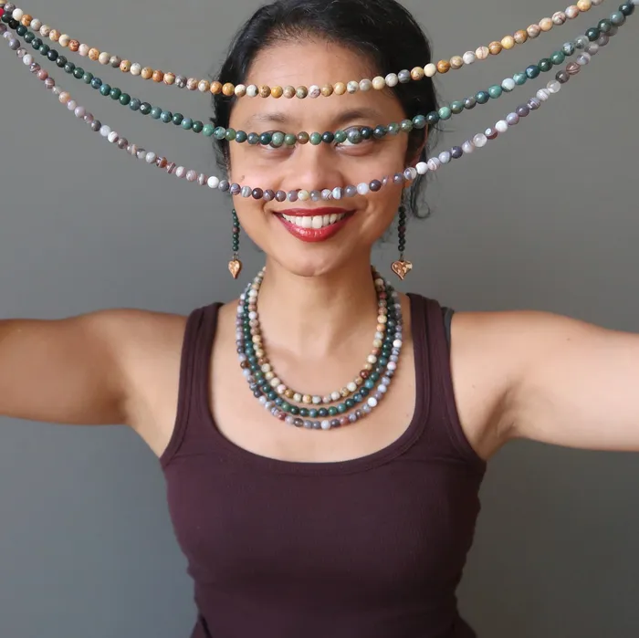 Agate Medley Necklace Festival of Botswana Moss Crazy Lace Trio Satin Crystals Necklaces