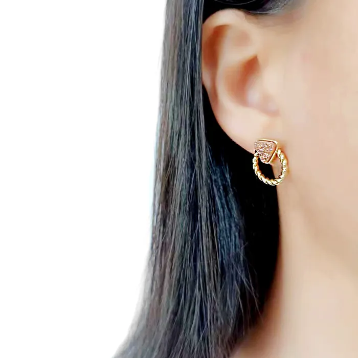 Alamode Earrings 3W1727E Flash GoldEcoating Brass Earring with Druzy in Rose Gold