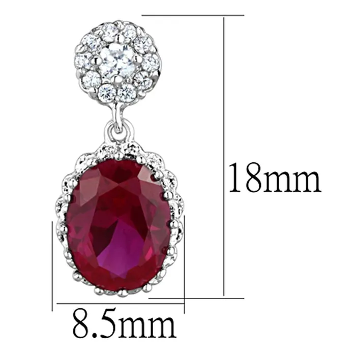 Alamode Earrings 3W653 Rhodium Brass Earrings with AAA Grade CZ in Ruby