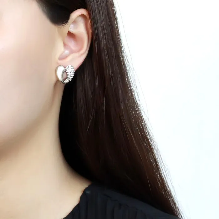Alamode Earrings TK3653 High polished no plating Stainless Steel Earrings with Top Grade Crystal in Clear